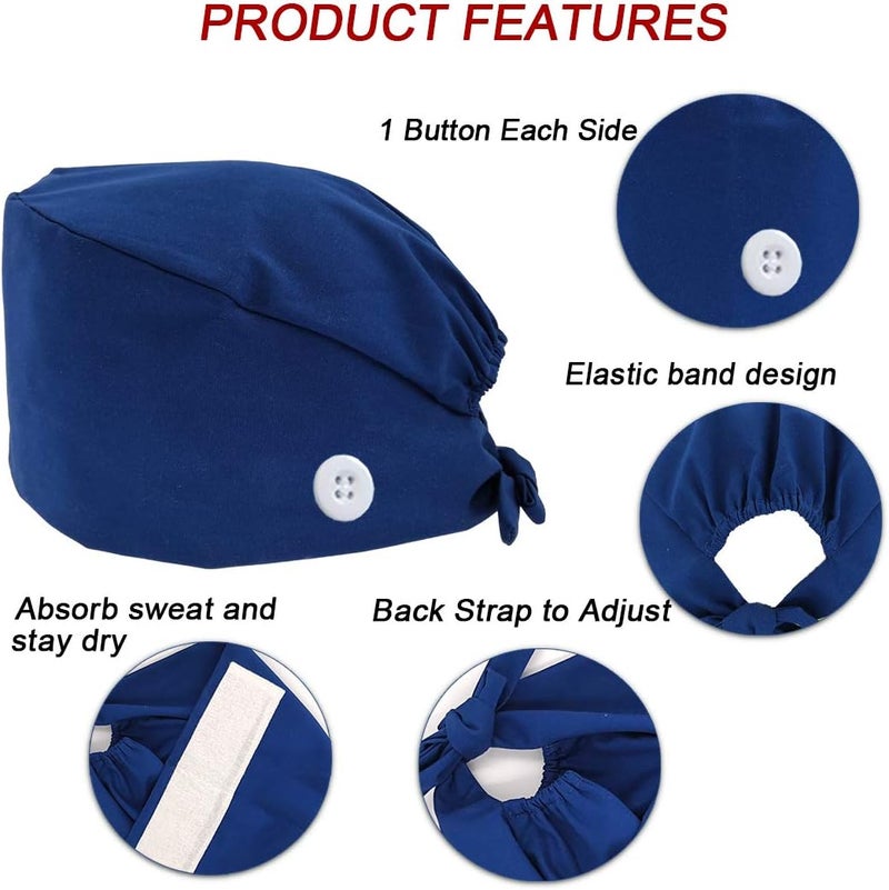 ATHPIK 3pcs Solid Surgical Scrub Cap Medical Nurse Doctor Cap Surgeons Cap with Sweatband & Botton for Womens & Mens - Image 5